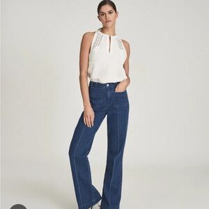 Reiss Lois Ivory Lace Accent Sleeveless Blouse